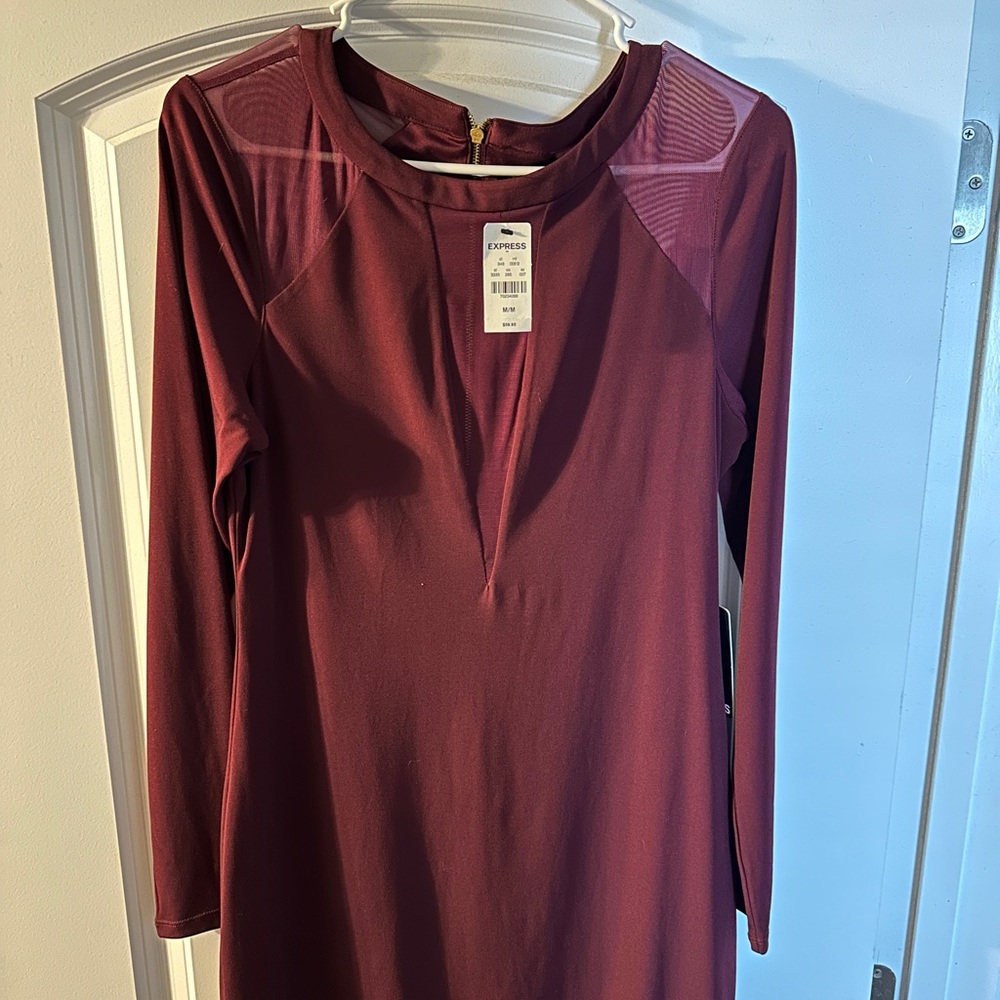 Express Deep Red Long Sleeve Dress